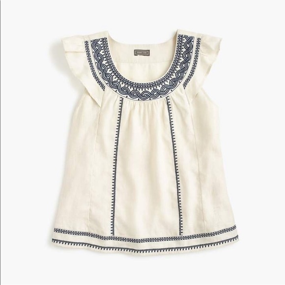 Point Sur J.Crew Embroidered Flutter Sleeve Blouse Sz S EUC - Picture 3 of 6